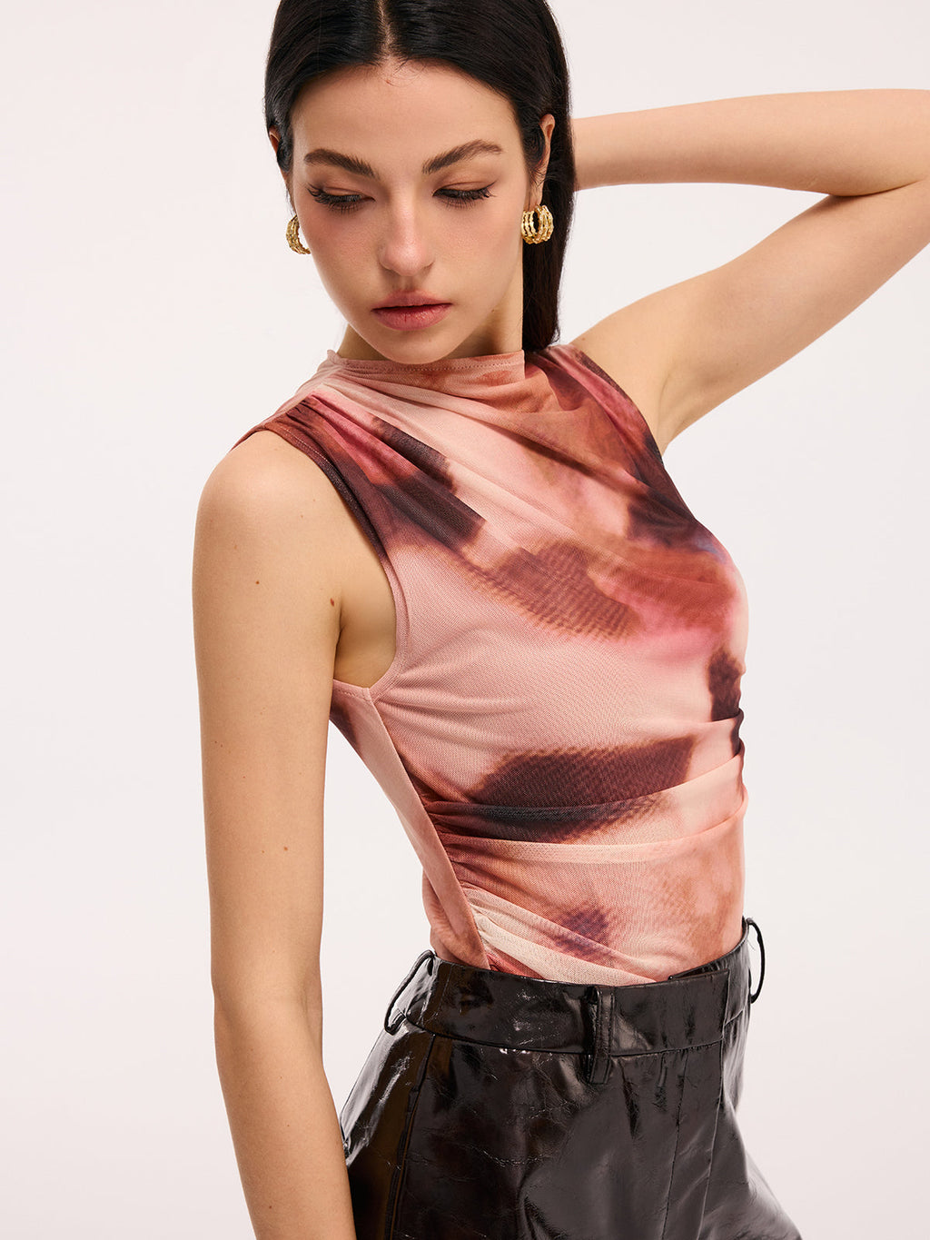Tie-Dye Sleeveless Ruched Bodysuit
