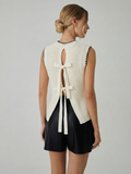 Bow Detail Waffle Knit Sleeveless Top