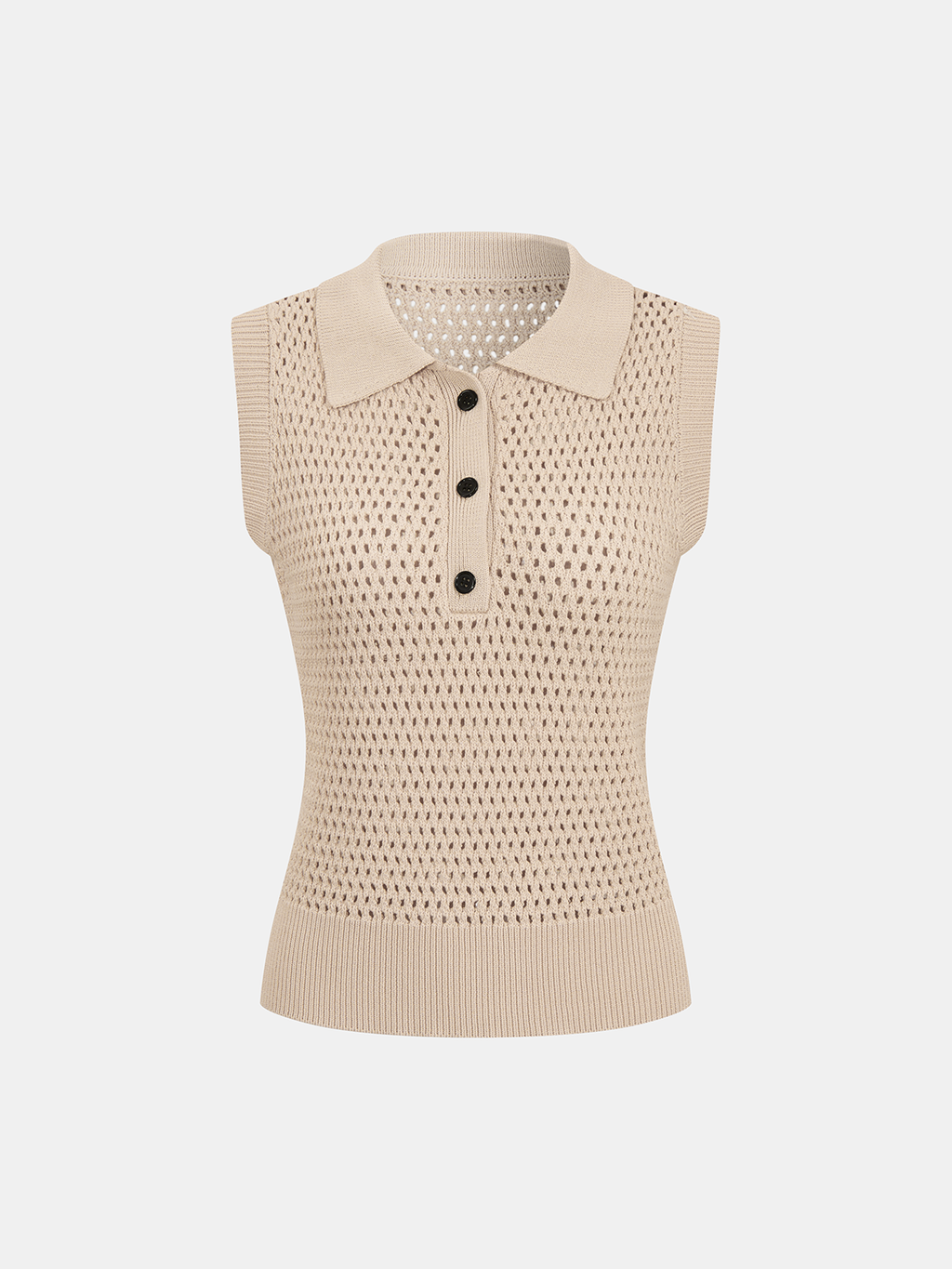 Sleeveless Polo Open Knit Top