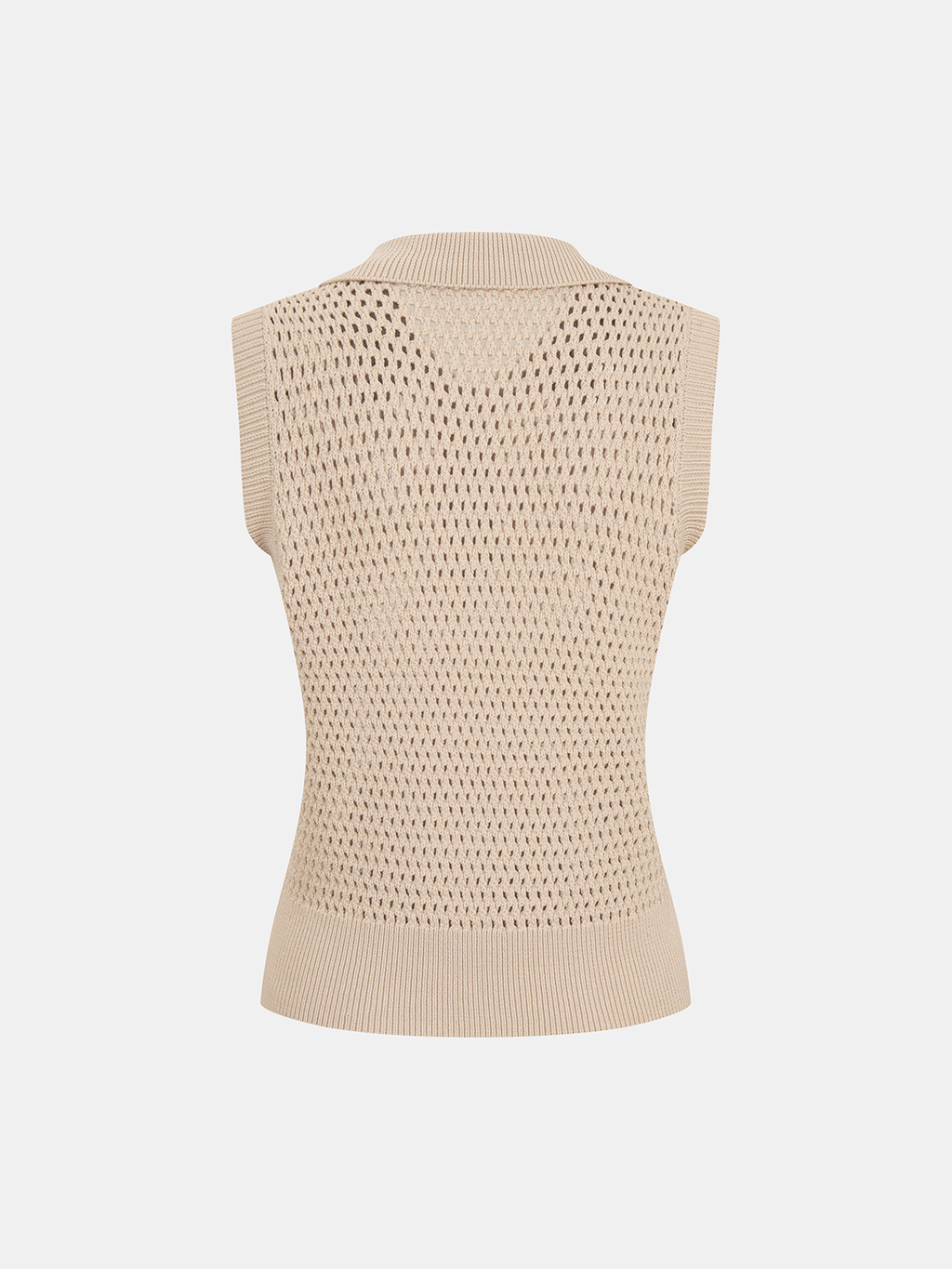 Sleeveless Polo Open Knit Top