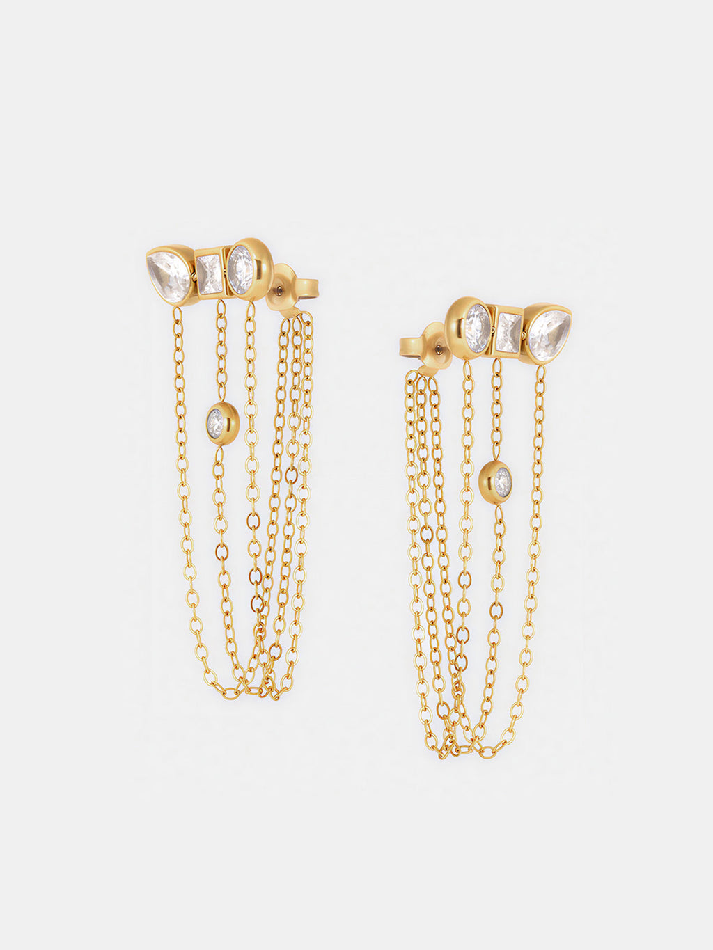 Multi-Stone Chain Drop Cluster Stud Earrings