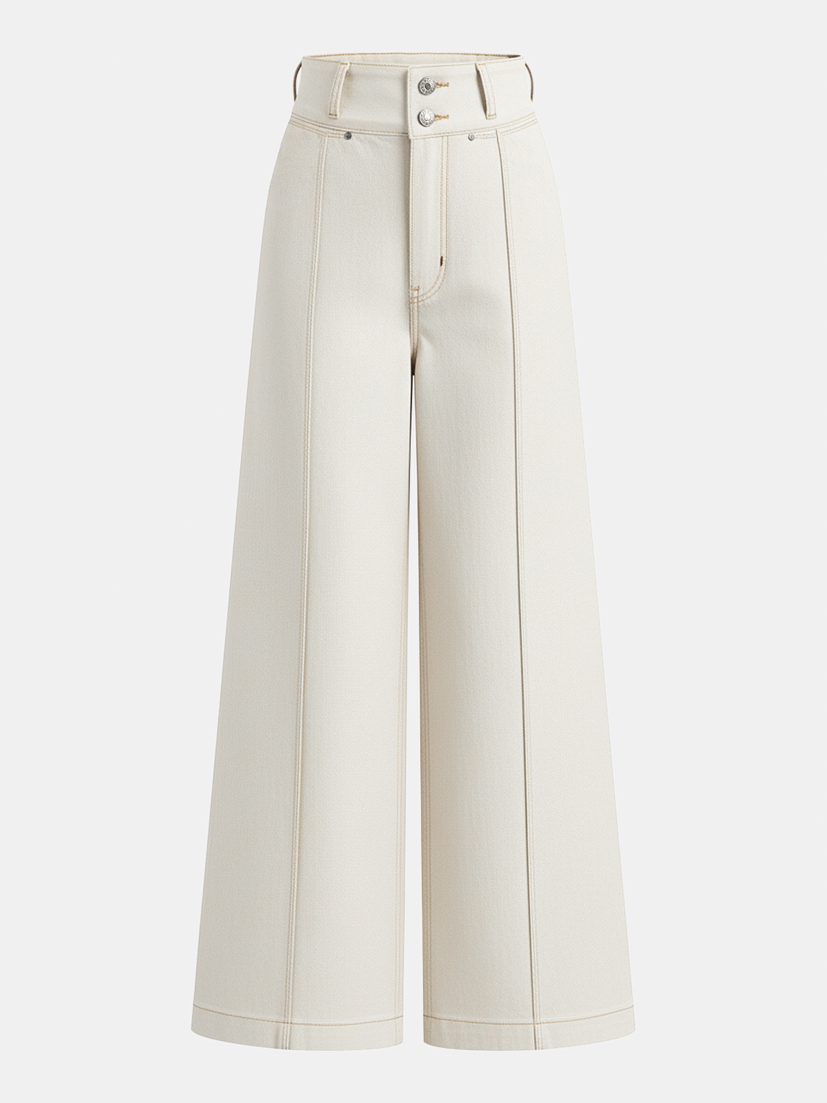 Contrast Waistband Denim Straight-Leg Pants