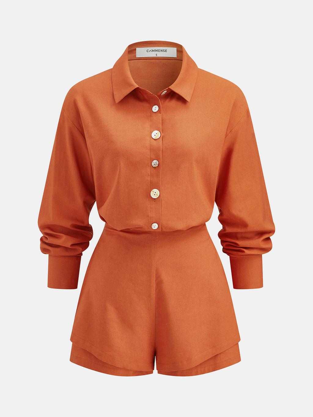 Linen Blend Shirt & Layered Hem Shorts Set