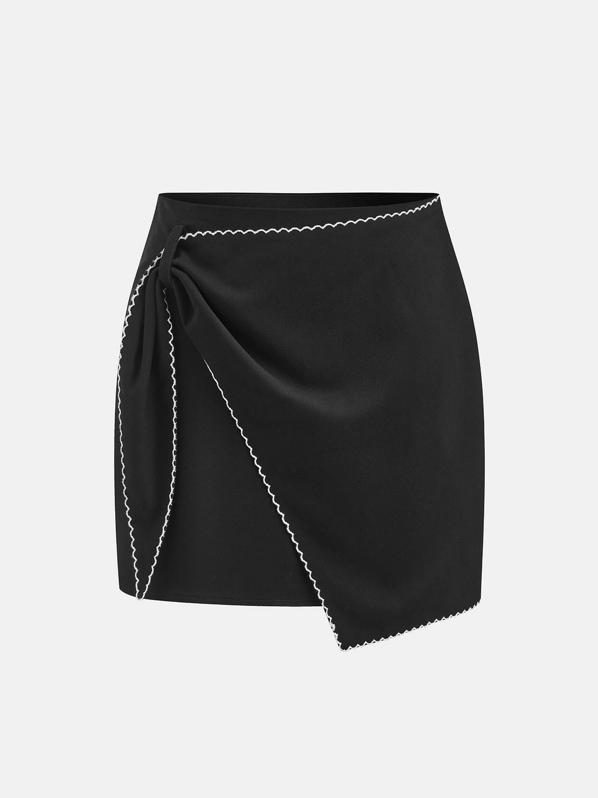 Contrast Scalloped Trim Wrap Mini Skirt