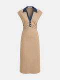 Denim Collar Sleeveless Maxi Dress