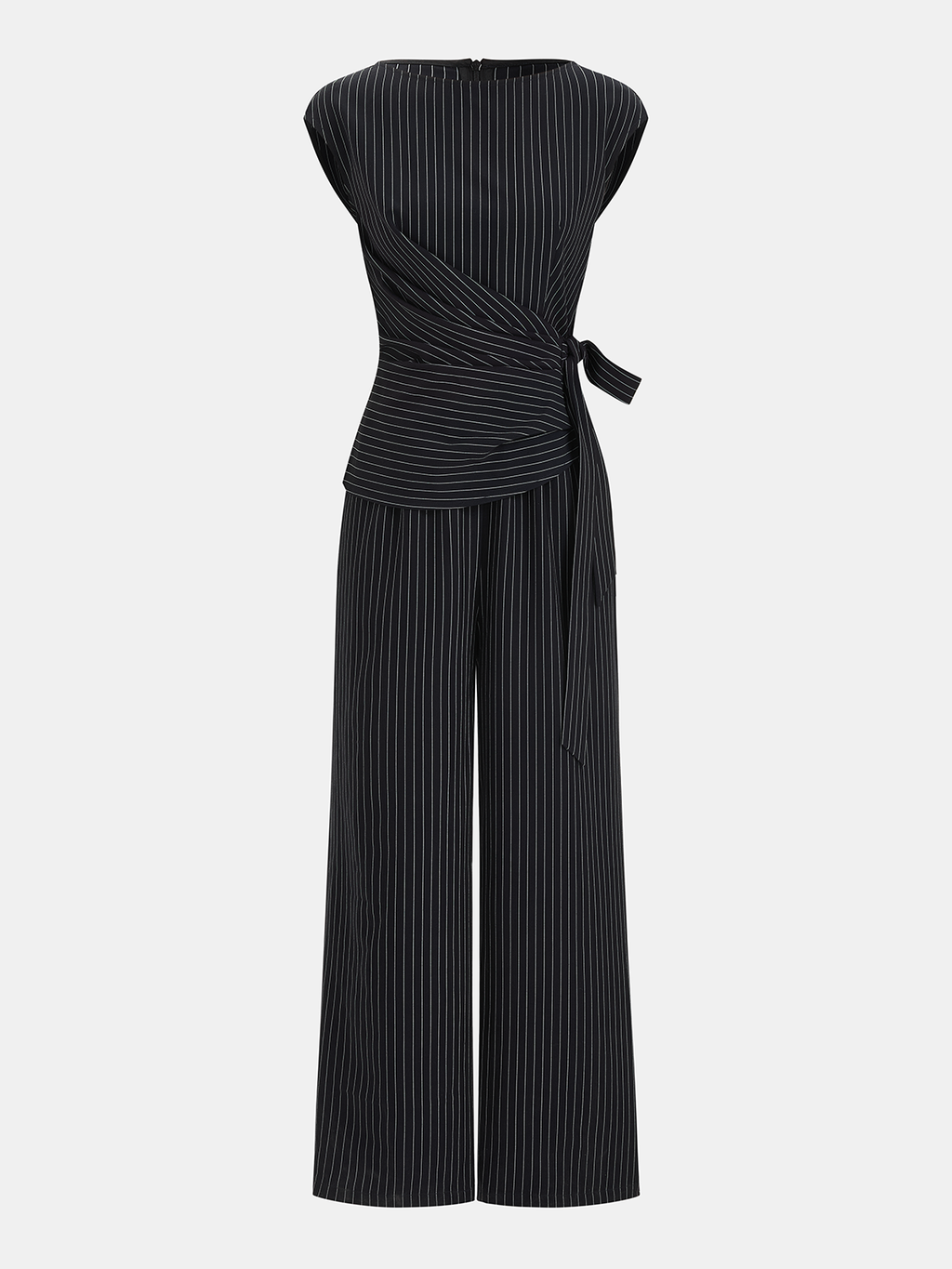 Striped Tie Waist Wide Leg Jumpsuit