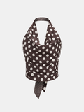 Polka Dot Backless Halter Satin Top