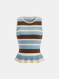 Striped Ruffle Hem Sleeveless Knit Top