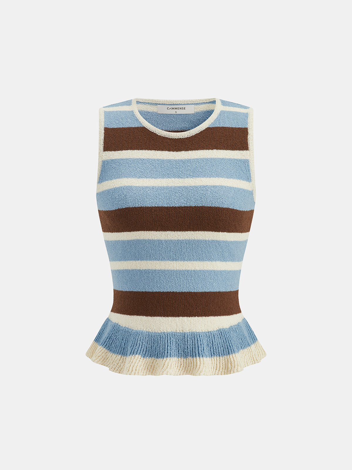 Striped Ruffle Hem Sleeveless Knit Top