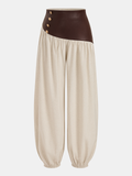 High Waist Faux Leather Panel Balloon Pants