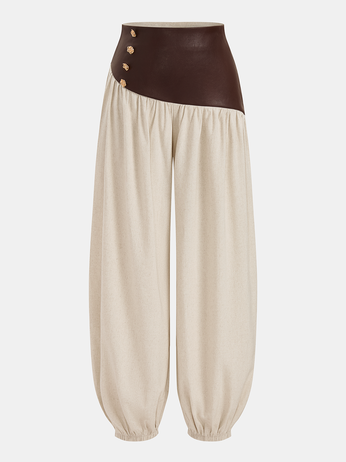 High Waist Faux Leather Panel Balloon Pants