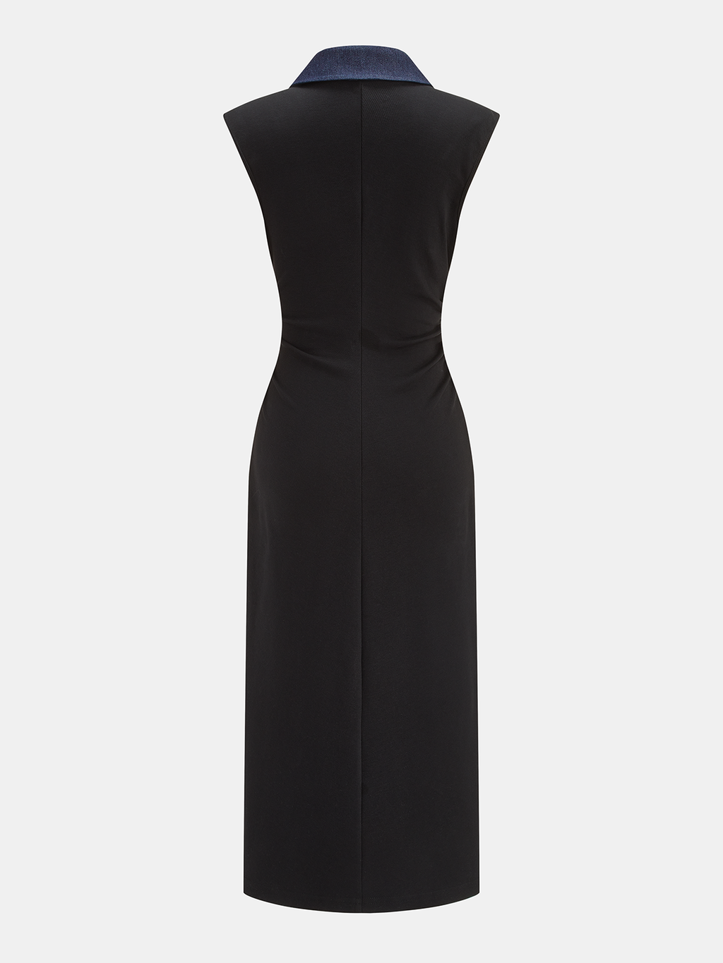 Denim Panel Sleeveless Buttoned Midi Dress