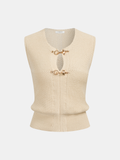 Metal Buckle Sleeveless V-Neck Knit Vest