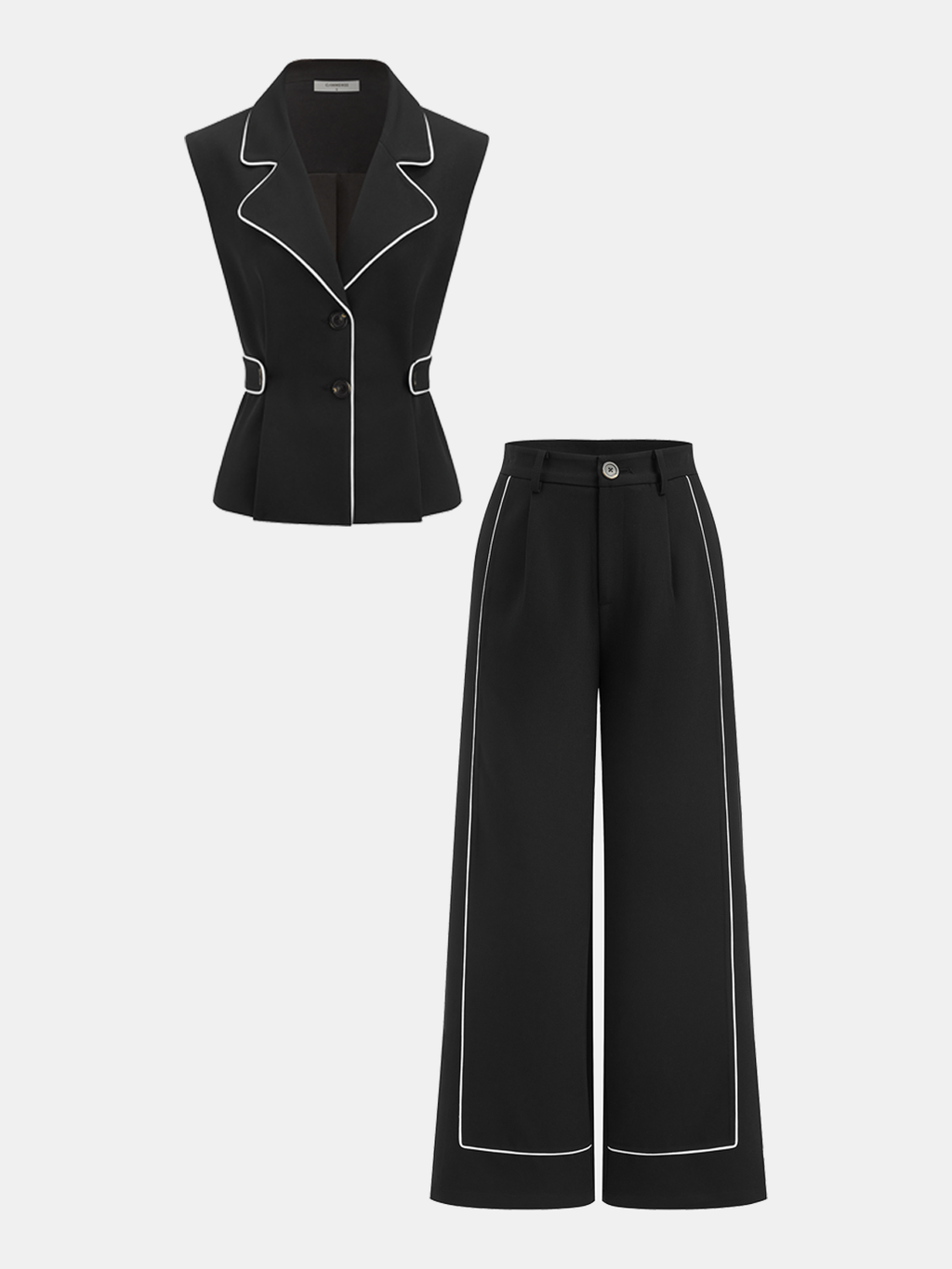 Contrast Trim Blazer Vest & Pants Set