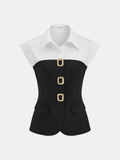 Color Block Sleeveless Collared Blouse