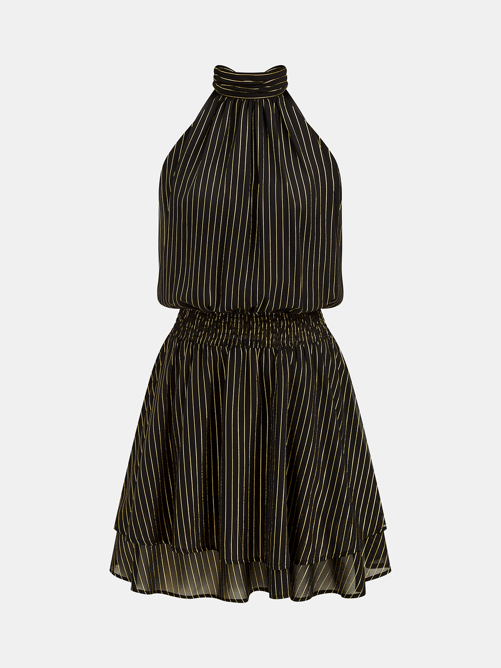 Halter Striped Smocked Layered Mini Dress