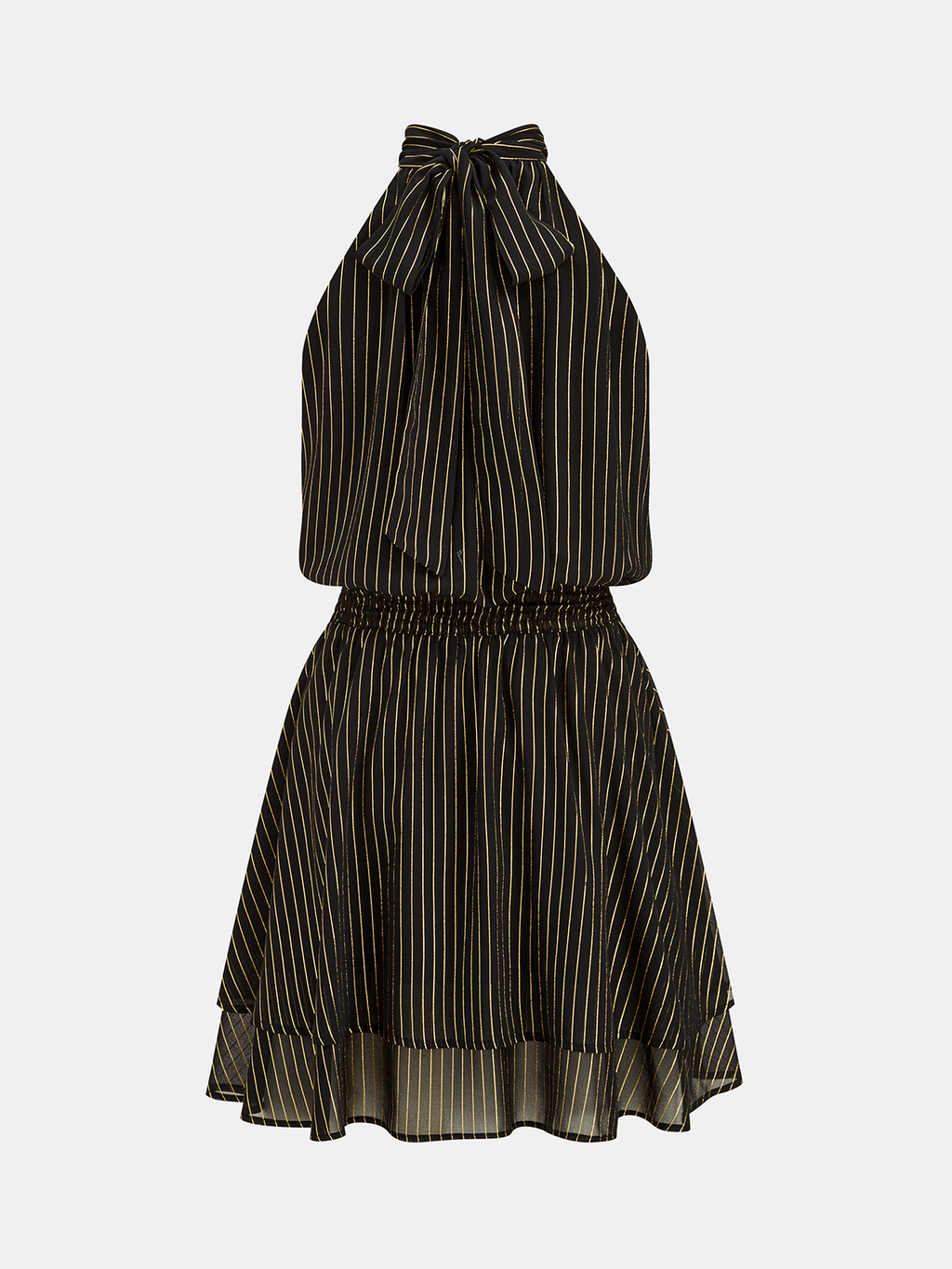 Halter Striped Smocked Layered Mini Dress
