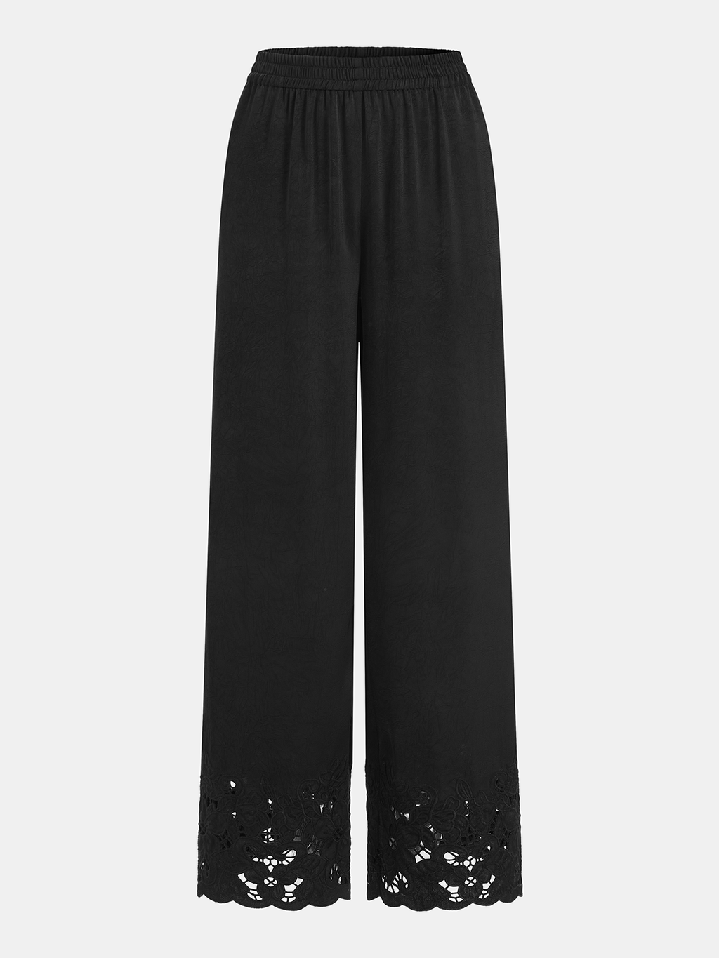 Elastic Waist Lace Hem Wide Leg Pants
