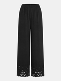 Elastic Waist Lace Hem Wide Leg Pants