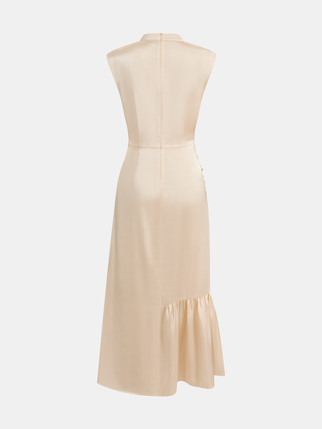 Sleeveless Ruched Split Satin Midi Dress