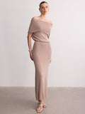 Off-Shoulder Knit Top & Maxi Skirt Set