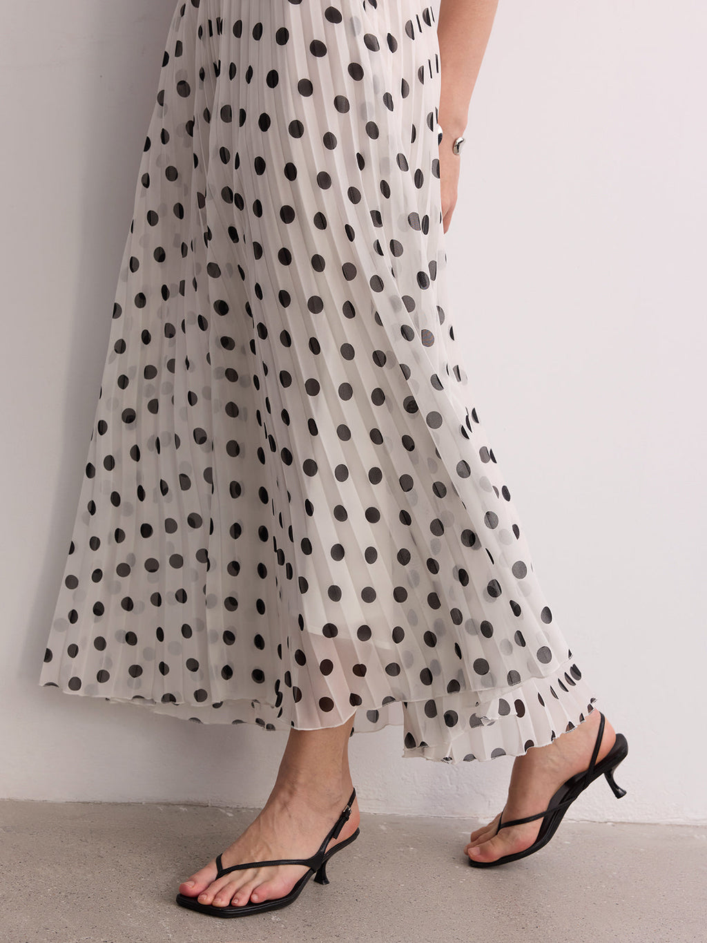 Pleated Polka Dot Maxi Skirt