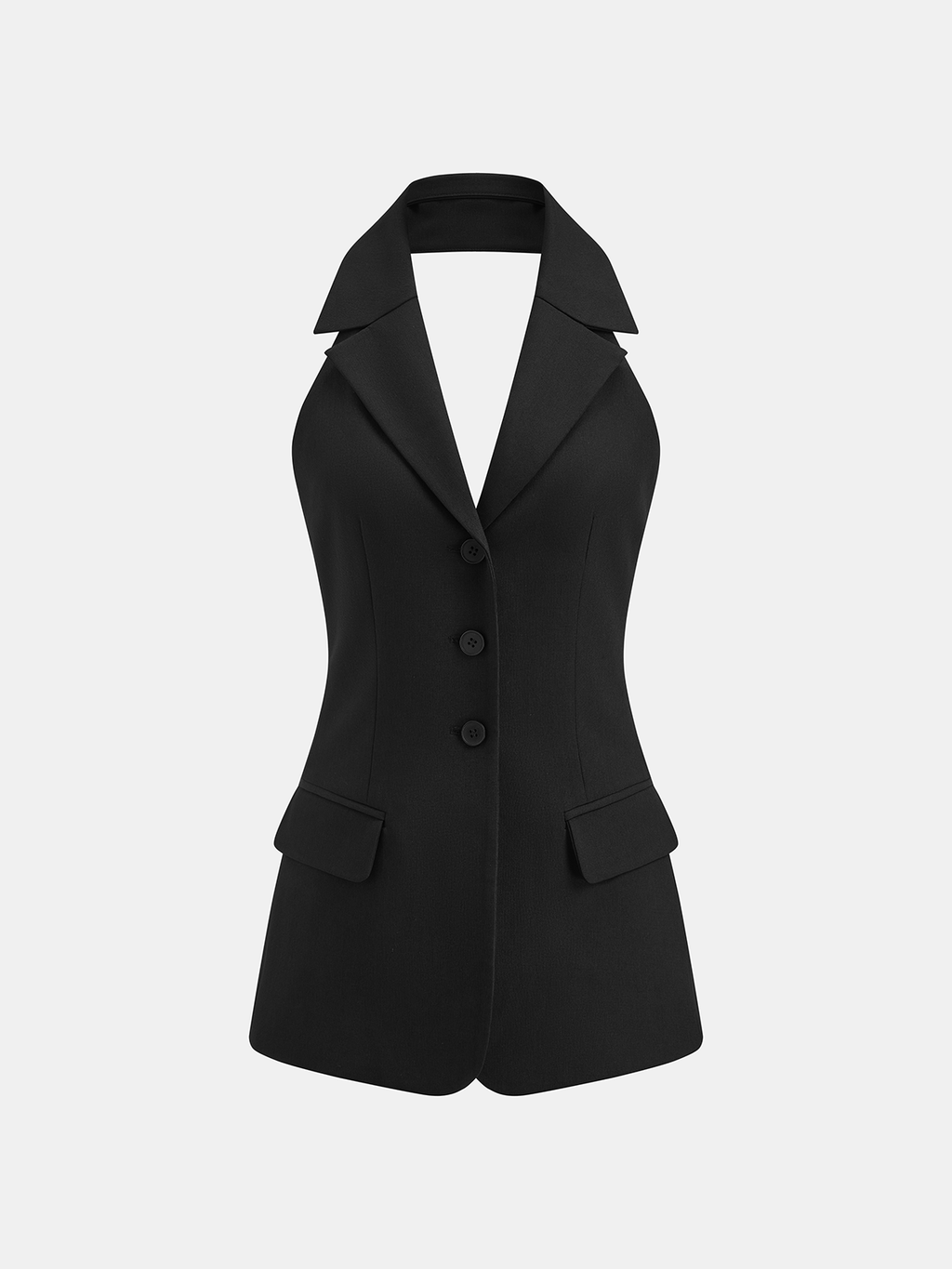 Halter Blazer Vest & Sheer Pleated Maxi Skirt
