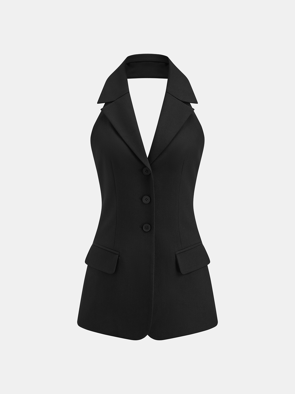 Halter Blazer Vest & Sheer Pleated Maxi Skirt