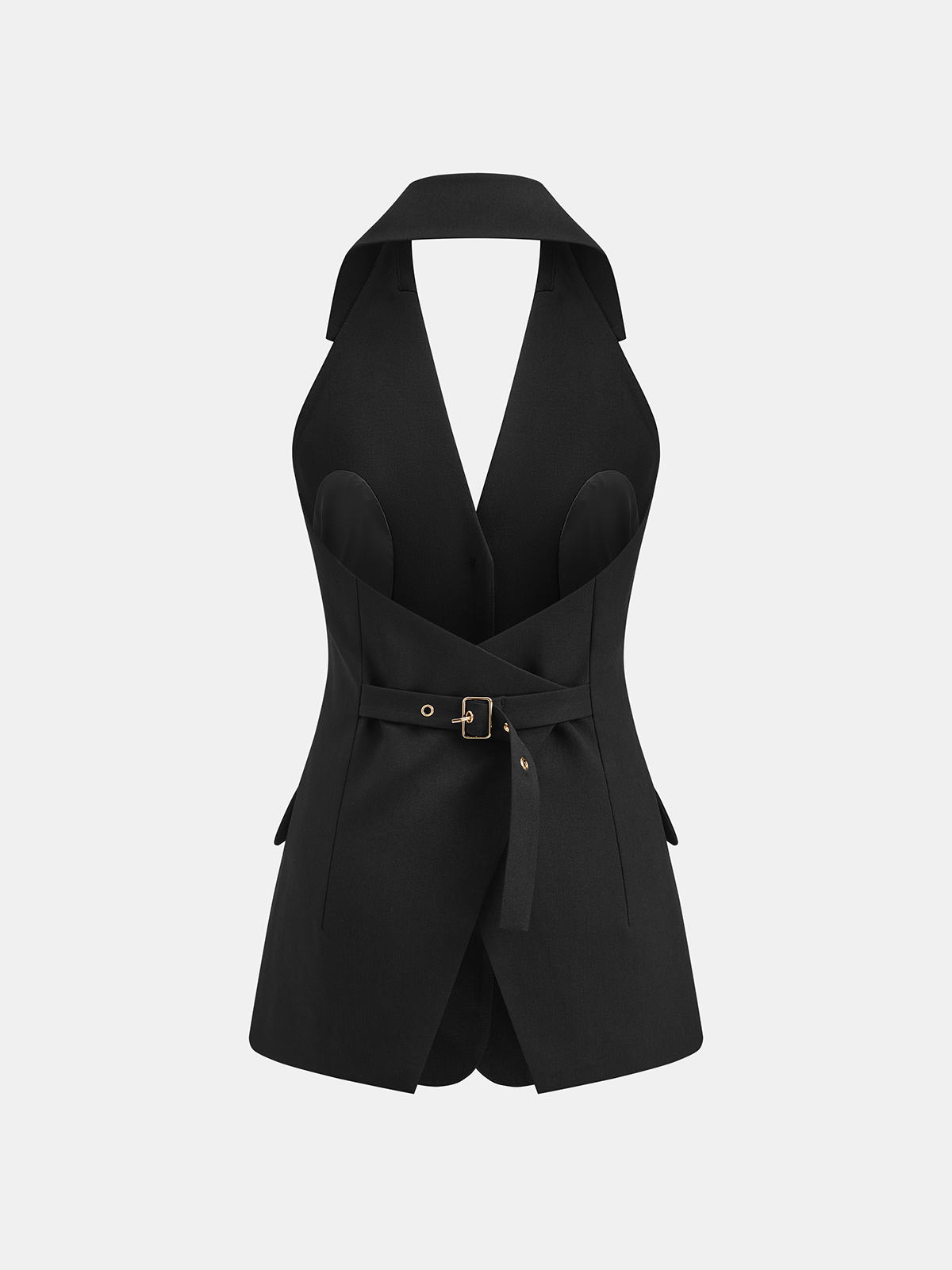 Halter Blazer Vest & Sheer Pleated Maxi Skirt