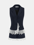 Lace Trim Blazer Vest & Shorts Set