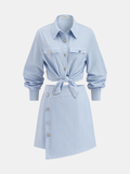 Cotton Knot-Front Shirt & Asymmetrical Skirt Set