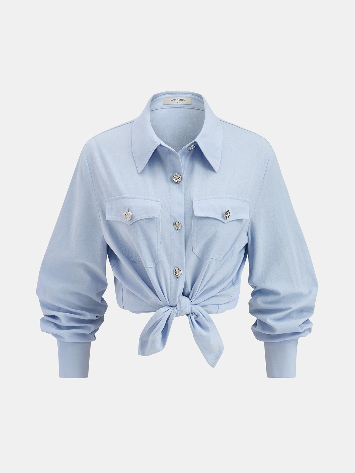 Cotton Knot-Front Shirt & Asymmetrical Skirt Set