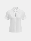 Keyhole Twisted Neck Short Sleeve Blouse