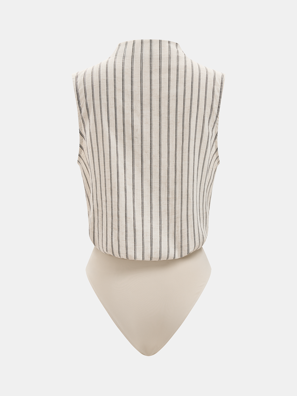Cotton Linen Striped Sleeveless Wrap Bodysuit