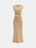 Asymmetrical Crop Knit Top & Midi Skirt Set
