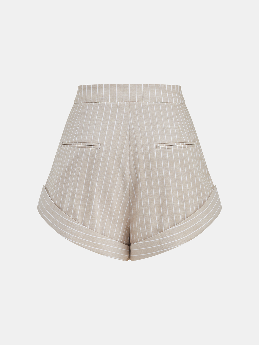 Mid-Waist Striped Pleated Cotton Shorts
