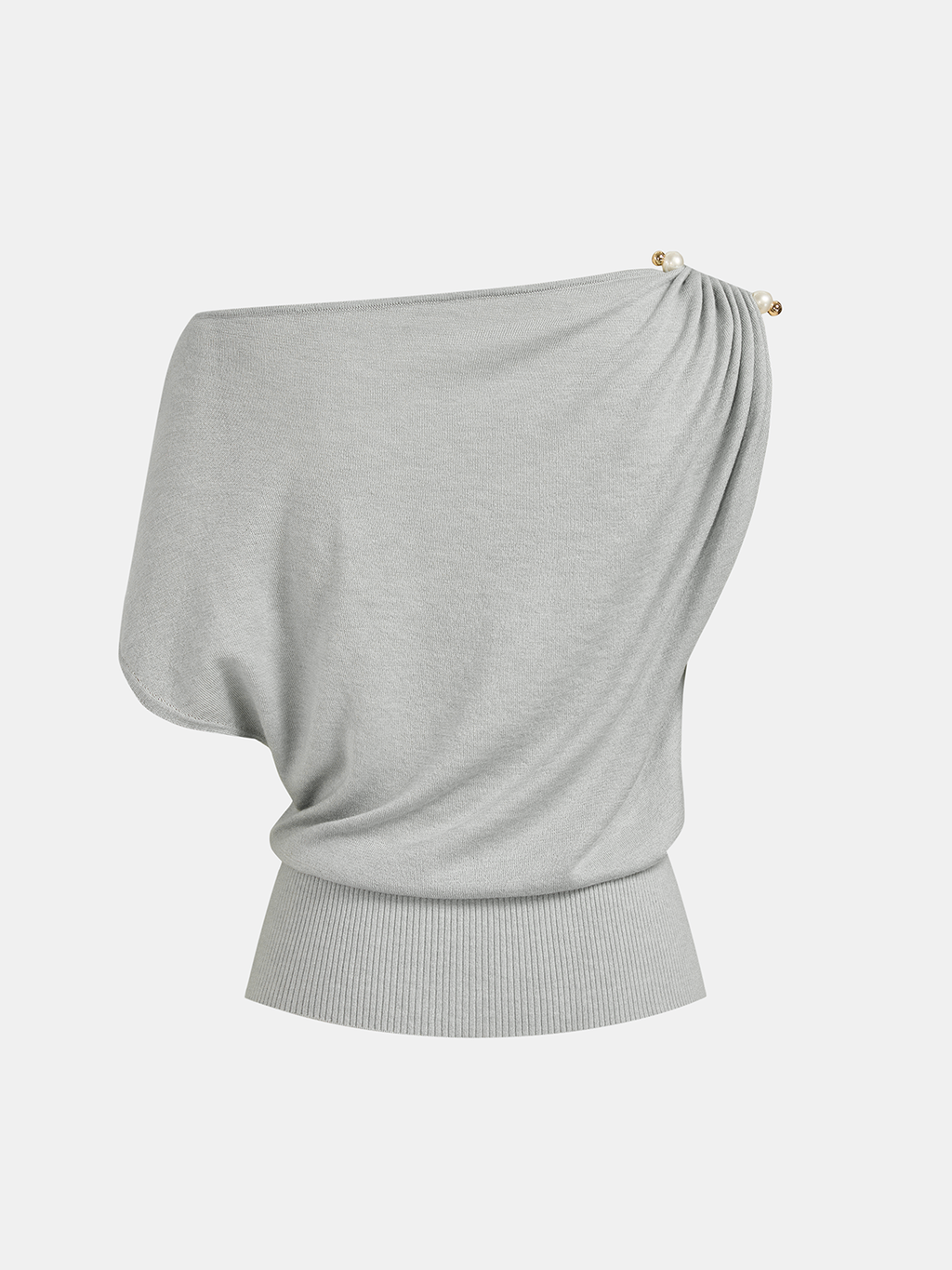 Wool Blend Off Shoulder Pearl Knit Top