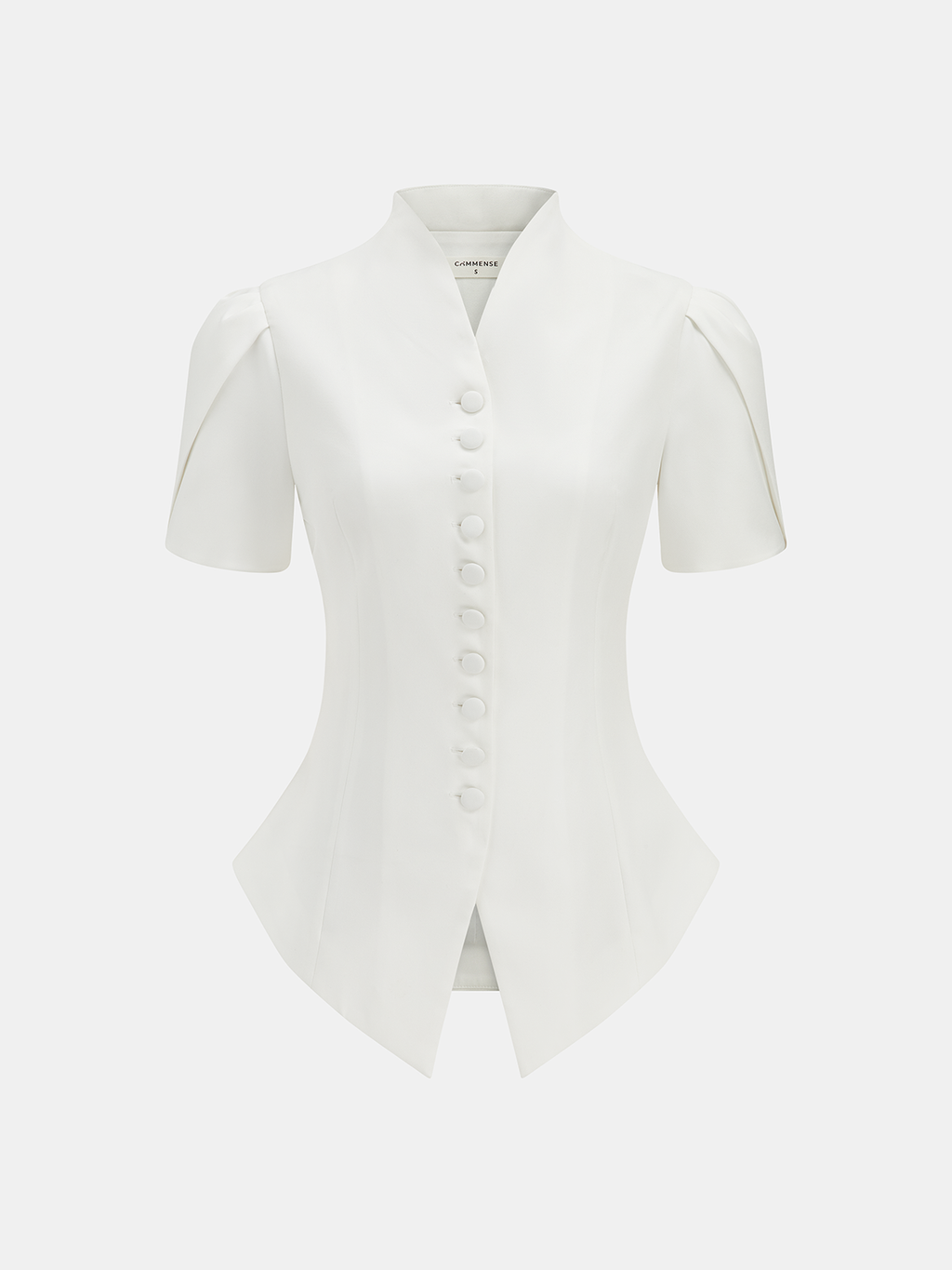 Short Sleeve Stand Collar Buttoned Slim Blouse