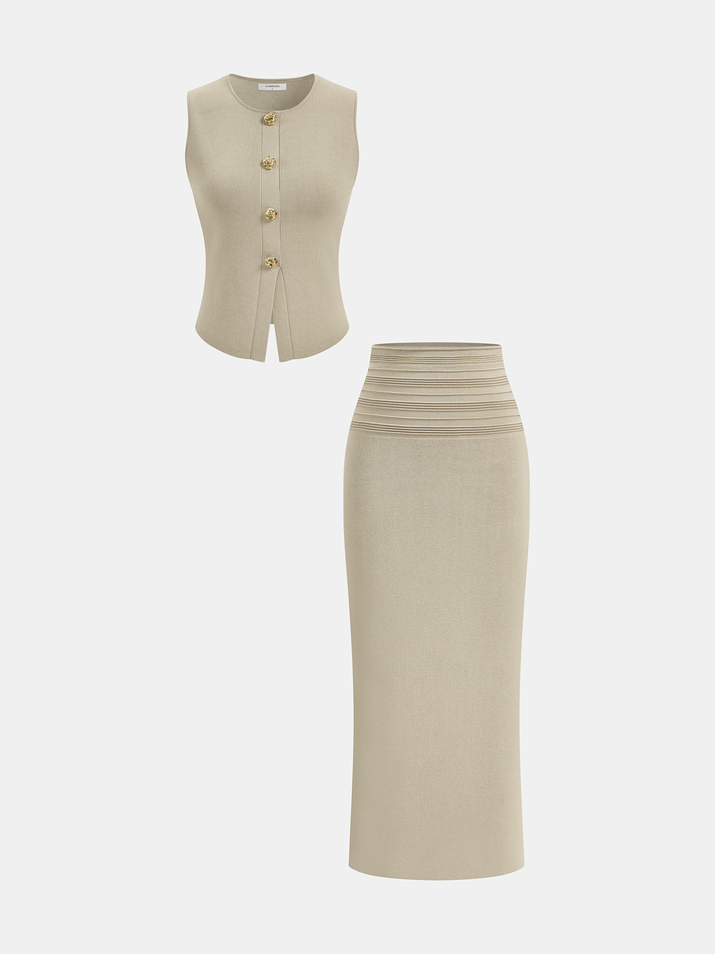 Sleeveless Knit Vest & Midi Skirt Set