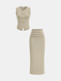 Sleeveless Knit Vest & Midi Skirt Set