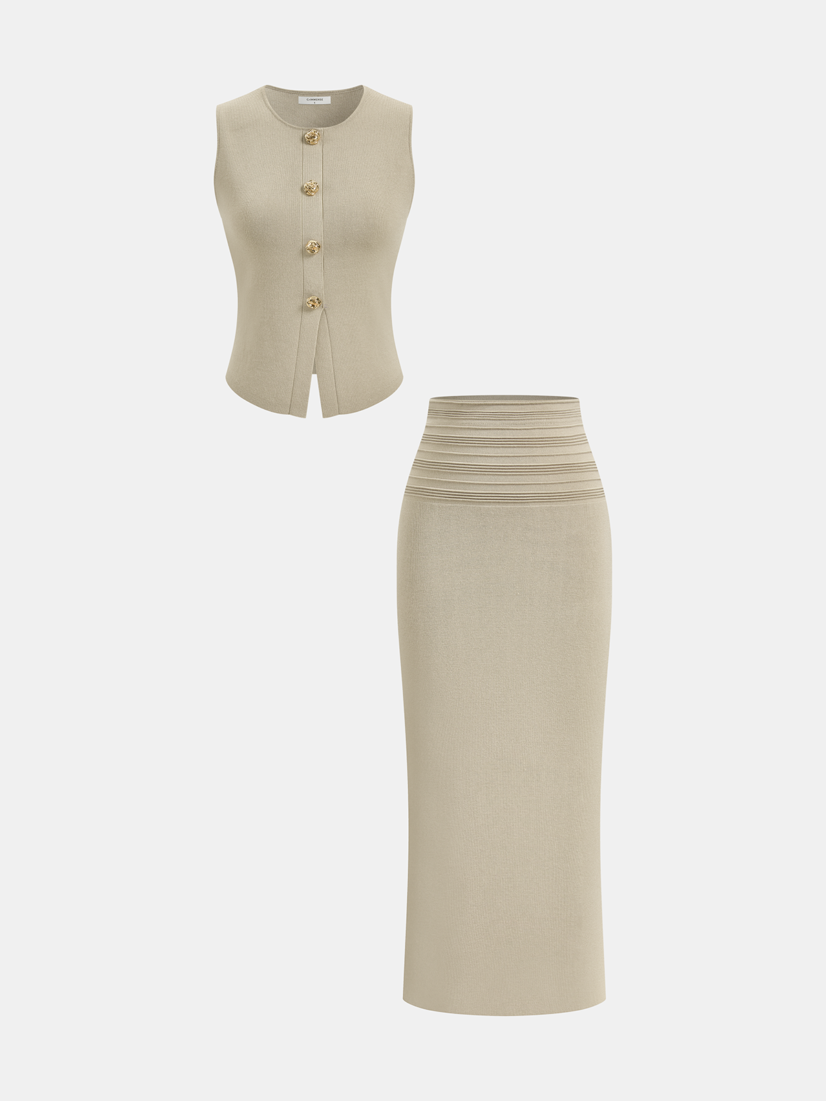 Sleeveless Knit Vest & Midi Skirt Set