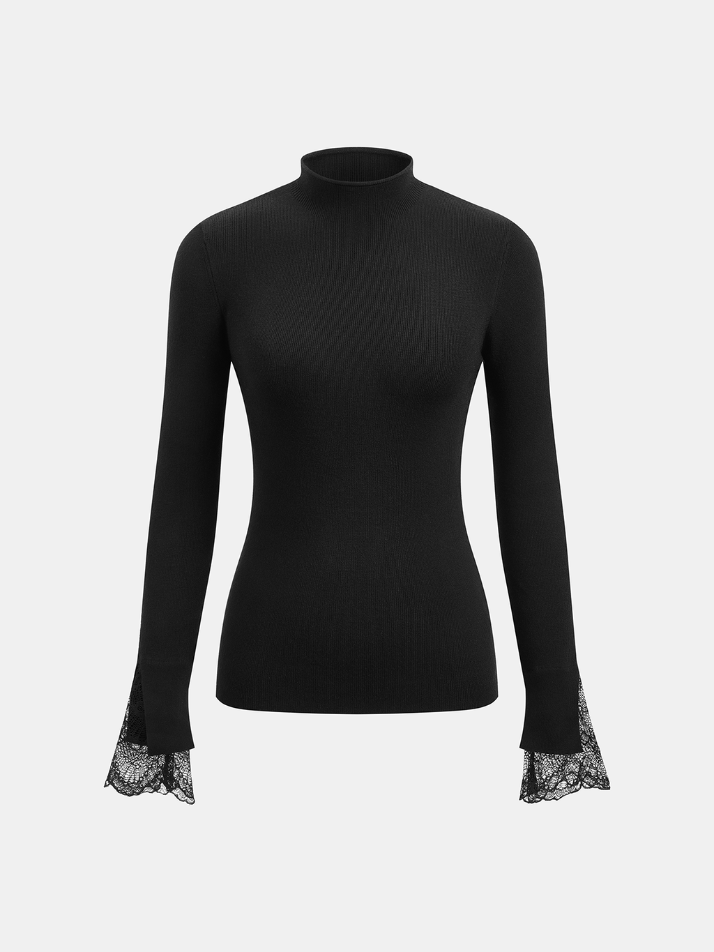 Mock Neck Lace Cuff Knit Top