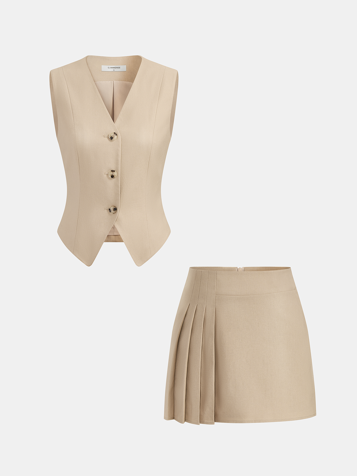 Linen Blend Vest & Pleated Mini Skirt Set