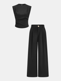 Sleeveless Ruched Top & Pleated Pants Set