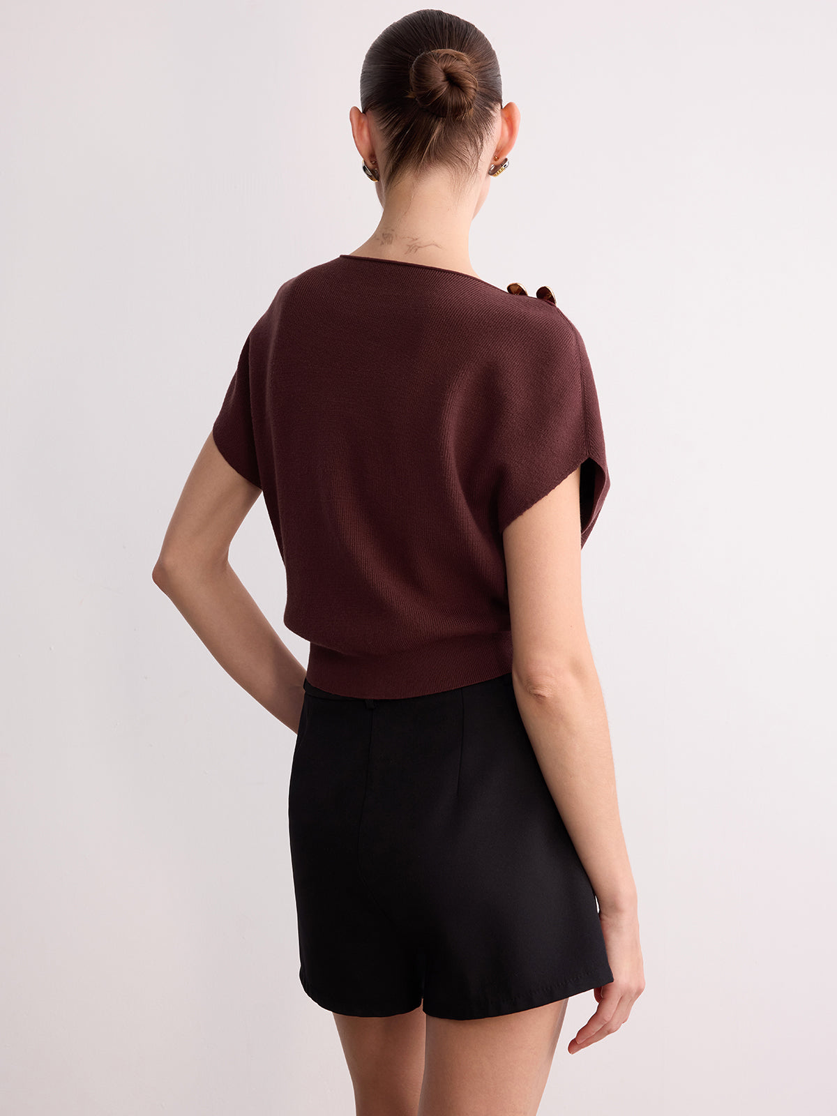 Metal Detail Batwing Sleeve Oversized Knit Top