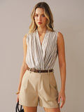 Cotton Linen Striped Sleeveless Wrap Bodysuit