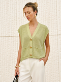 Embossed Button Sleeveless Knit Vest