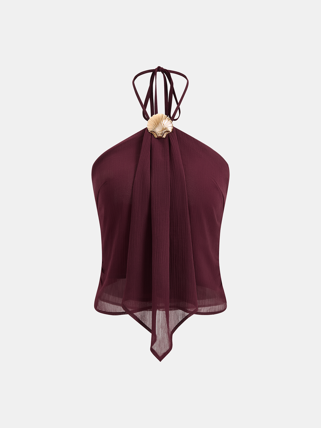 Shell Decor Halter Chiffon Tank Top