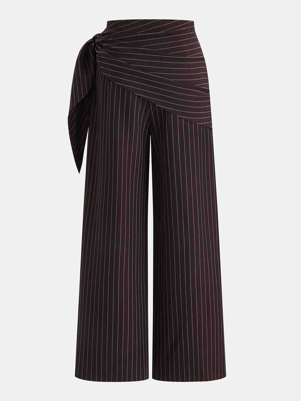 Wrap Tie-Waist Pinstripe Wide-Leg Pants