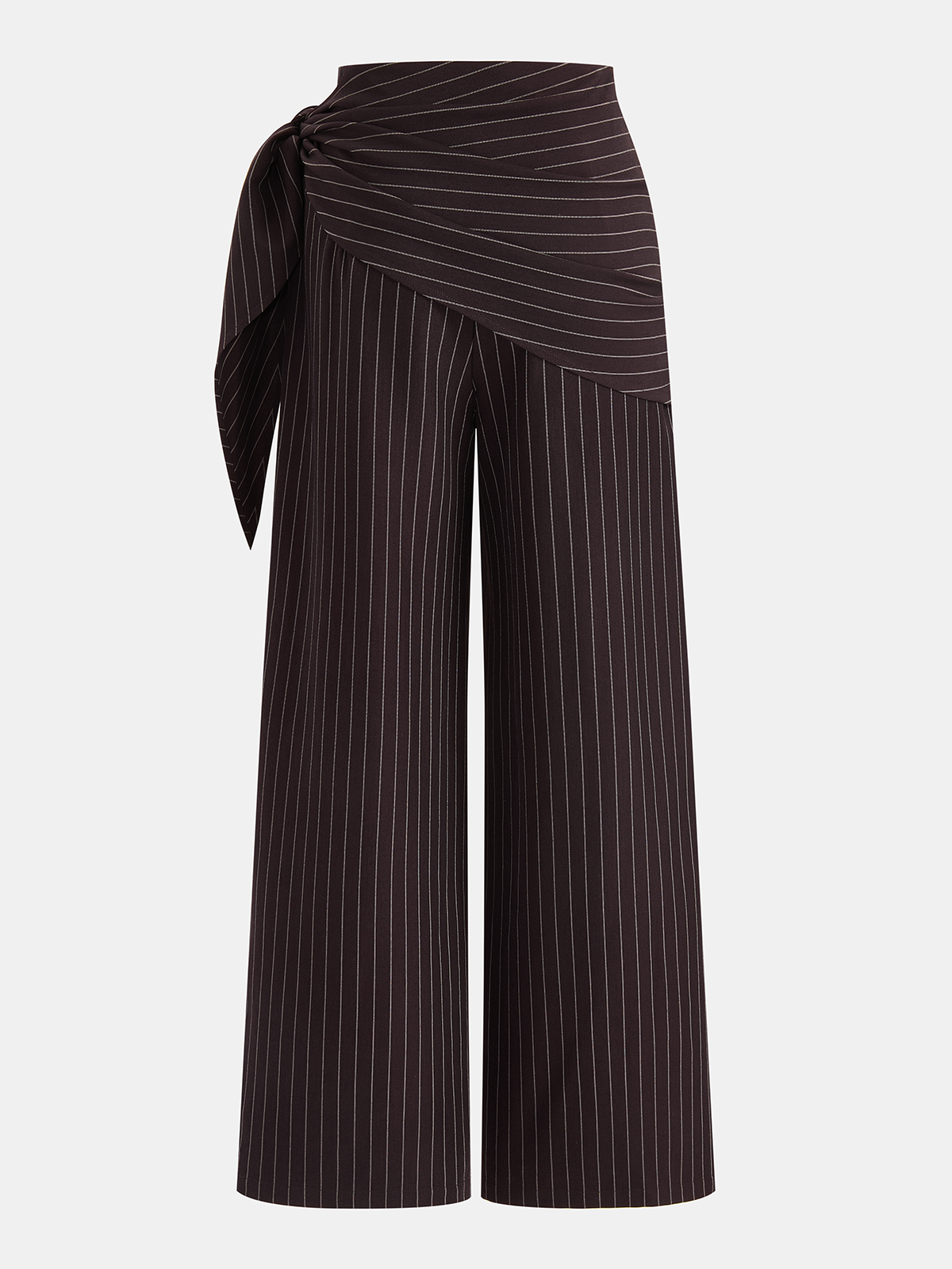 Wrap Tie-Waist Pinstripe Wide-Leg Pants